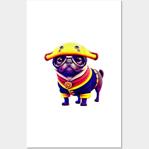 Cute Pug in Sailor Hat - Adorable Childish Pug with Nautical Hat Costume Wall Art by fur-niche